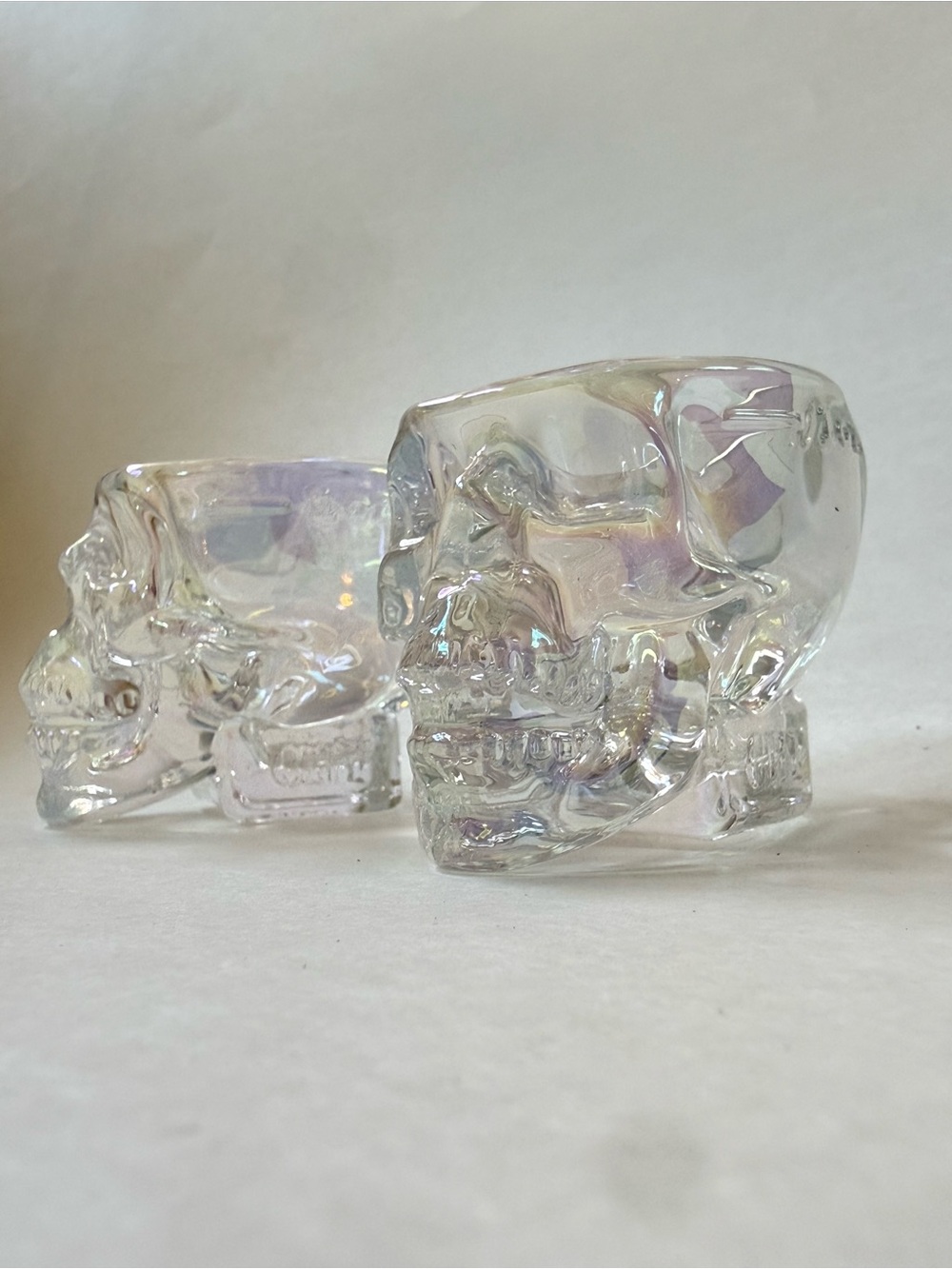 Iridescent Silver Fumed Glass Skull Shot Glasses